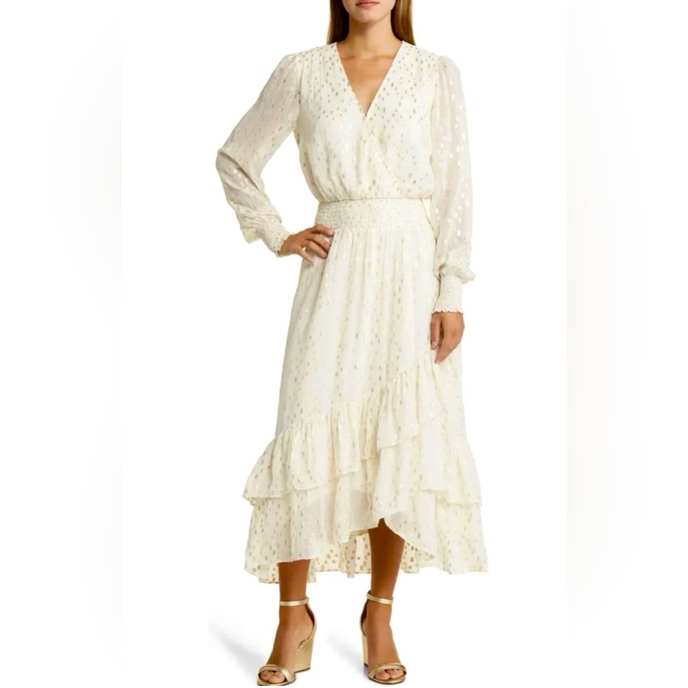 NWT Lilly Pulitzer Cristiana Long Sleeve Midi Dress Sz 8 metallic clip Coconut